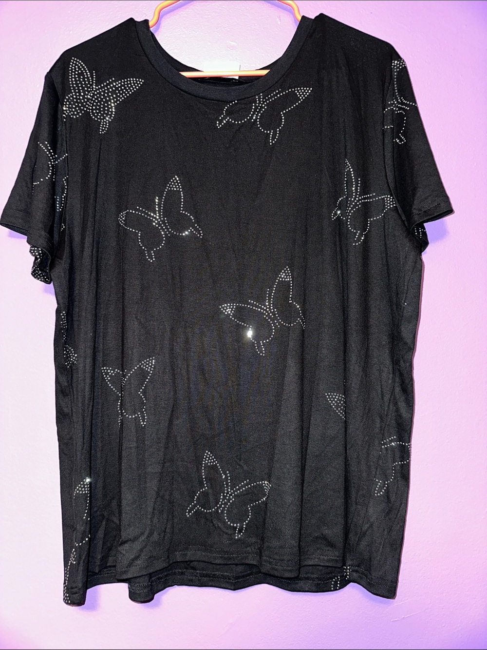Free Kisses Black Rhinestone Butterfly Tee